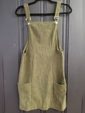 Olive Green Corduroy Pinafore Dress